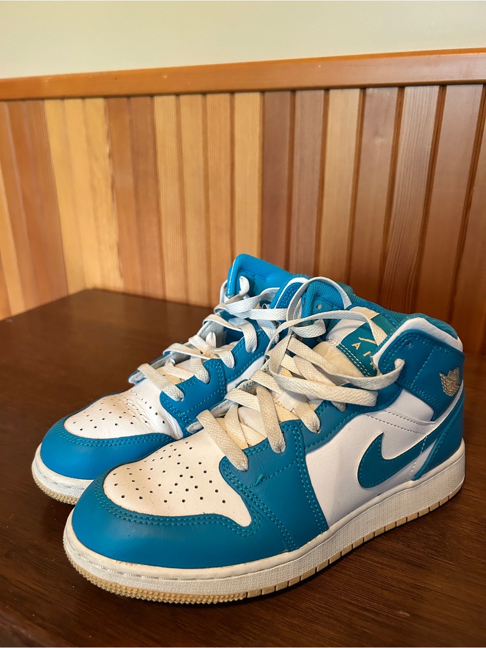 Nike White and Blue High-Top Sneakers